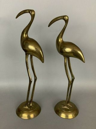 Pair 17 " Large Brass Birds Crane Heron Egret Stork Bird Statue Figurine