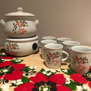 Norwegian Vintage Christmas Glogg Set Porcelain God Jul Swedish Hot Chocolate