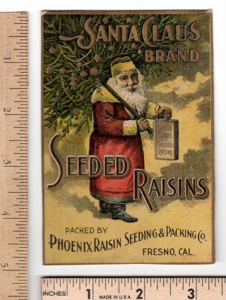 Santa Claus Brand Seeded Raisins Phoenix Seeding Packing Co Fresno Ca Trade Card
