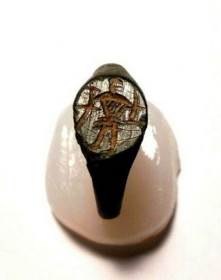 Ancient Kievan Rus/ Viking Ring Depicting Warrior With Two Swords Circa 12th C.