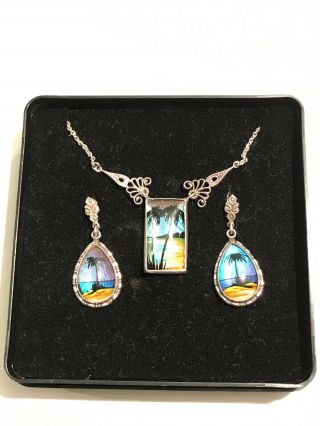 Antique Art Deco TLM Thomas L Mott Silver Butterfly Wing Necklace & Earrings Set 3