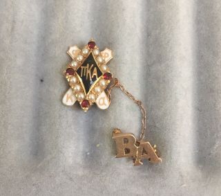 Pi Kappa Alpha Fraternity Pin - 1945 Beta Alpha,  Gold With Pearls And Garnets