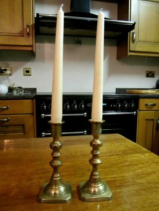 Old Pair Antique Victorian Brass Candlesticks Candleholders C1885