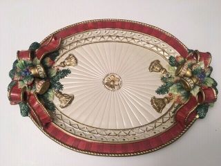 Christmas Holly Bell Tray Fitz And Floyd Hand Painted 19 " X 13 1/4 " X 3 "
