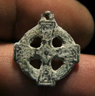 Viking,  Scandinavian Bronze Wheel Cross Pendant With Decoration 900 - 1000 Ad