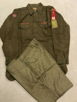 Wool Boy Scout Uniform Shirt & Shorts Brooklyn York Bsa Scout Leader Patchs