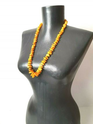 Vintage Real Baltic Amber Necklace Big Beads Egg Yolk 45 G Knotted