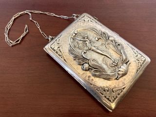 Lady Nouveau Sterling Silver Purse Money Compact Wallet Case Antique Victorian