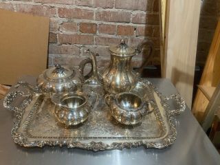 Vintage 1881 Rogers Silver Plate Hand Chased Coffee/tea Butlers Tray