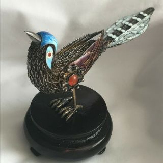 Vintage Chinese Silver Export Filigree Enamel Bird Figure