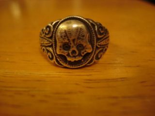 Vtg (mexico) Memento Mori Skull Ring Sterling Silver Sz.  10 1/2