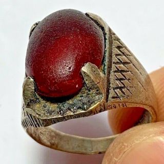 Ancient Roman Silver Ring With Rare Red Stone 9.  3gr 30mm (inner 21mm)
