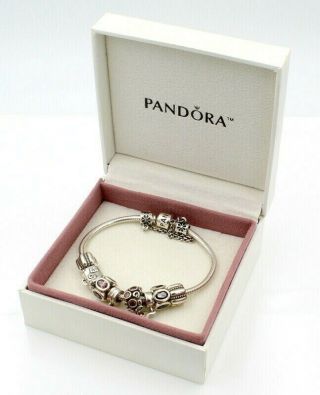 Stunning Vintage Pandora Charm Bracelet W/ Travel & Graduation Charms 791b - 1