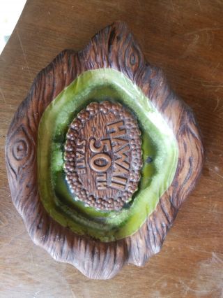 Hawaii 50th State Vintage Tray Treasure Craft Maui Pottery Souvenir Brown Green
