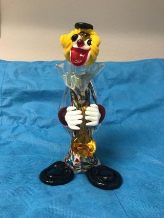 Vintage Murano Multicolor Glass Clown With Saxophone Italy Venetian 9 Inches