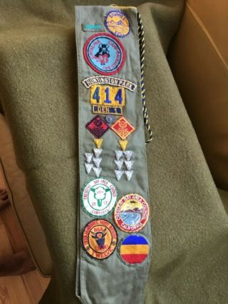 1940s - 50s Boy Scout Merit Badge Sash Star Scout Camp Patches Huntington Park Ca