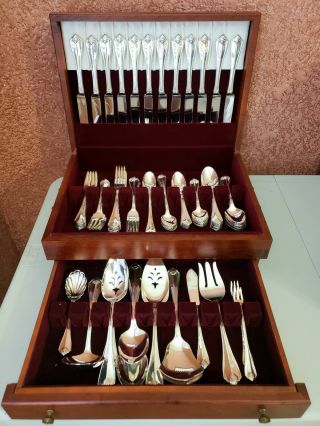 Oneida King James Silver Plate 1881 Rogers 74pc Service For 12 Flatware,  Chest