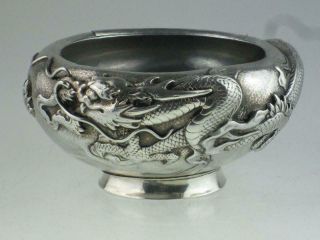Antique 19th Century Chinese Dragon Solid Silver Bowl Circa 1890