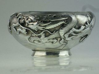 Antique 19th Century Chinese Dragon Solid Silver Bowl Circa 1890 2