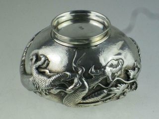 Antique 19th Century Chinese Dragon Solid Silver Bowl Circa 1890 3