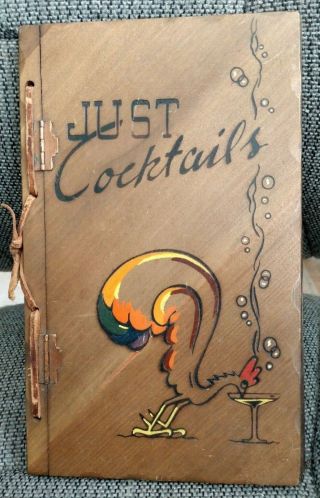 Vintage 1942 Just Cocktails 5th Edition Wood Cover Recipe Bar Book