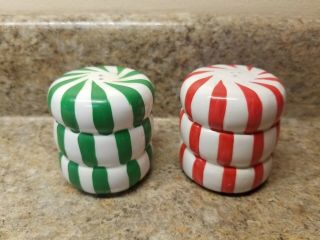 Red And Green Peppermints Salt & Pepper Shaker Set Ceramic