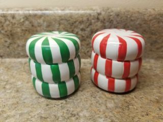 Red and Green Peppermints Salt & Pepper Shaker Set Ceramic 2