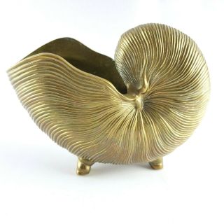 Vintage Brass Nautilus Shell Planter Vase
