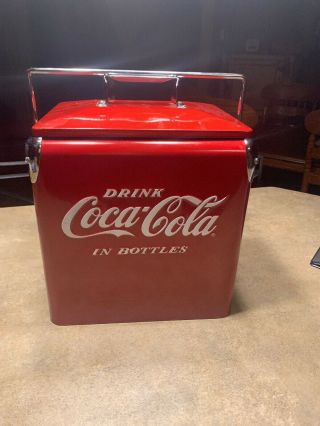 2003 Beverage Cooler Ice Box Tin Lunch Box 8 Gallon Red Metal Coke Coca Cola