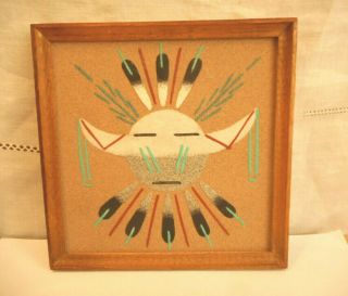 Vintage Navajo Indian Sand Painting Sun Eagle Goldtooth Framed Native American