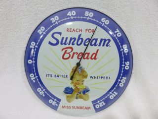 Sunbeam Bread " 12 Round Thermometer Glass Dome Front & Aluminum Casing