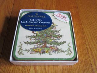 Pimpernel Spode Christmas Tree Set Of 6 Coasters Cork Back 4 " England