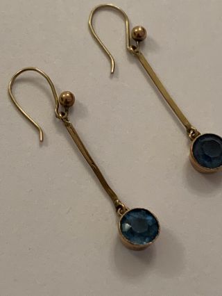 Pair Victorian 9ct Rose Gold & Blue Stone Set Drop Earrings - Circa 1900