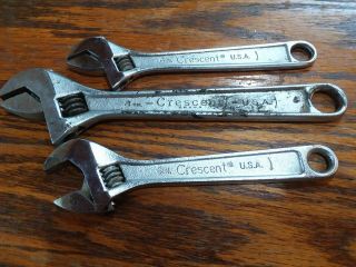 3 Vintage Crescent Crestoloy 6 " And 8 Inch Adjustable Wrenches Jamestown Ny