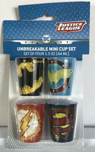 Justice League Dc Comics Set Of 4 Unbreakable Mini Plastic Cup Set