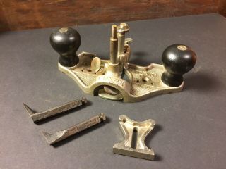 Vintage Stanley No.  71 Router Plane W/ 3 Cutters,  Depth Stop & Fence Guide