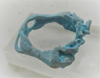 Old Near Eastern Bronze Ring Two Entwined Panthers