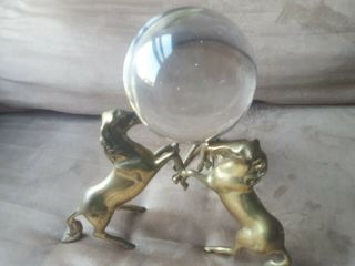 Brass 3 Rearing Horses With Crystal Ball Estate Fresh