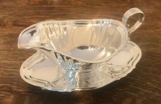 Gorham 14.  5 Ounces Sterling Silver Chippendale Gravy Boat 939 & Saucer 940