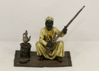 Vienna Bronze Made By Franz Bergman Arab Man On Carpet With Rifle