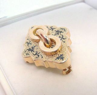 VICTORIAN TAILLE D ' EPARGNE ENAMEL 14K YELLOW GOLD BROOCH.  5.  7 GRAMS. 2