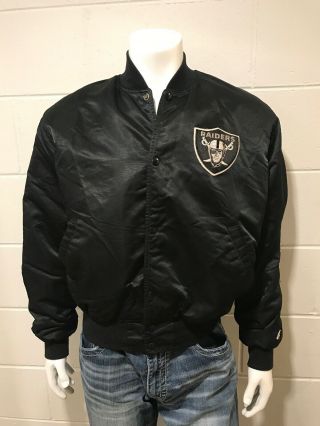 Vintage Nfl La Raiders Black Satin Starter Jacket - Size Large L