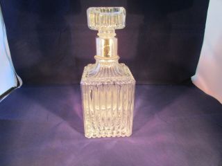Decanter Vintage Glass Liquor Whiskey Heavy Cut Glass Ribbed Design 9.  1/2 " Tall