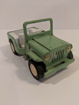 Vintage Tonka Jeep Pressed Metal Green With Fold Down Windshield 6 " Long