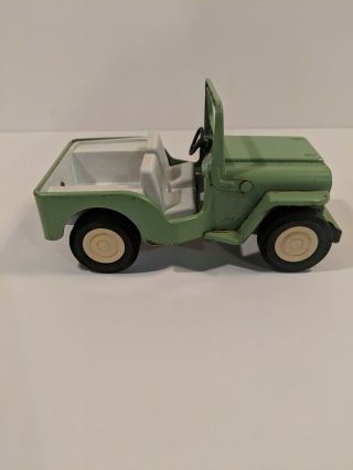 Vintage Tonka Jeep Pressed Metal Green with Fold Down Windshield 6 