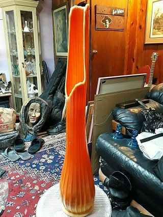 Vintage Huge 28 " L.  E.  Smith Orange Slag Art - Glass Swung Floor Vase