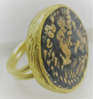 Ancient Style Gold Plated Ring With Greek Coin Insert