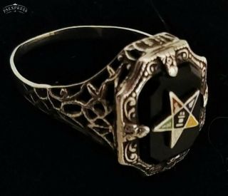 White Gold Onyx Order Of The Eastern Star Masonic Ring Vintage Size 6