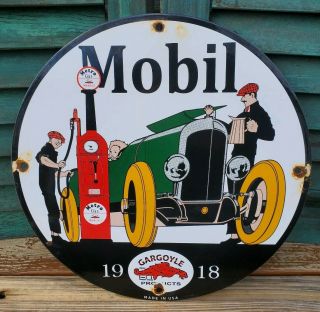 Old 1918 Mobil Gasoline Porcelain Sign Gas Service Station Pump Sign Motor Oil