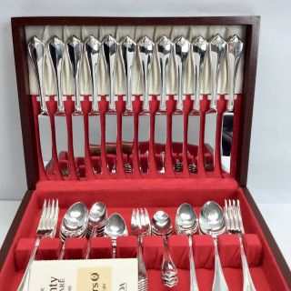 Oneida KING JAMES Silver Plate 1881 Rogers 74pc Service for 12 Flatware,  Chest 3
